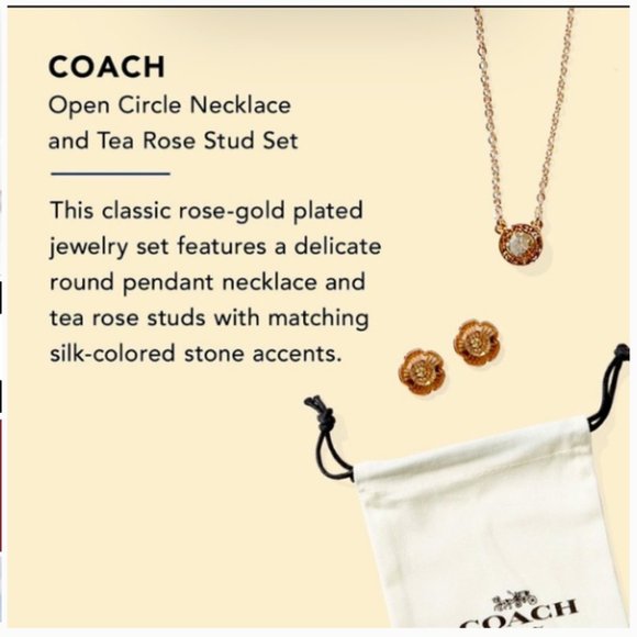 Coach Open Circle Necklace and Tea Rose Earring NWT - Picture 8 of 9